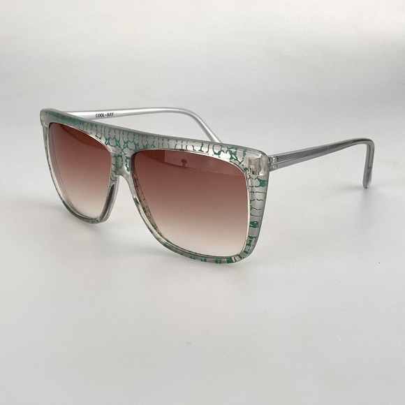 Vintage Cool-Ray Sunglasses Flat Top Shield Green Patterned Square Oversized - Picture 2 of 10